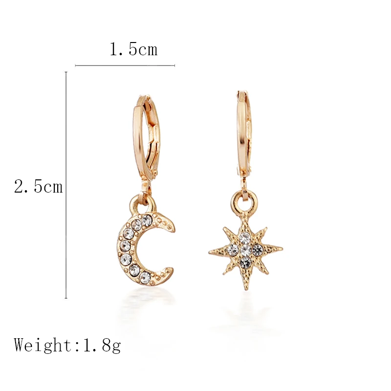 New Arrival Fashion Classic Geometric Women Dangle Earrings Asymmetric Earrings Of Star And Moon Female Korean Jewelry
