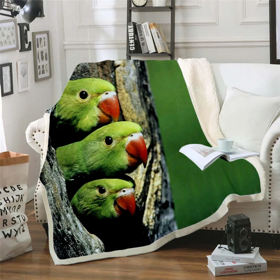 Одеяло с 3D принтом Parrot Brid, шерстяное одеяло, покрывало для дивана, постельные принадлежности для путешествий, бархатное плюшевое Флисовое одеяло, покрывало