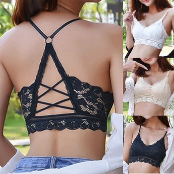 

2020 Women Hollow Out Bralette Solid Color Beauty Back Lace Underwear Sexy Vest Female Add Pad Wireless Bra Seamless Lingerie