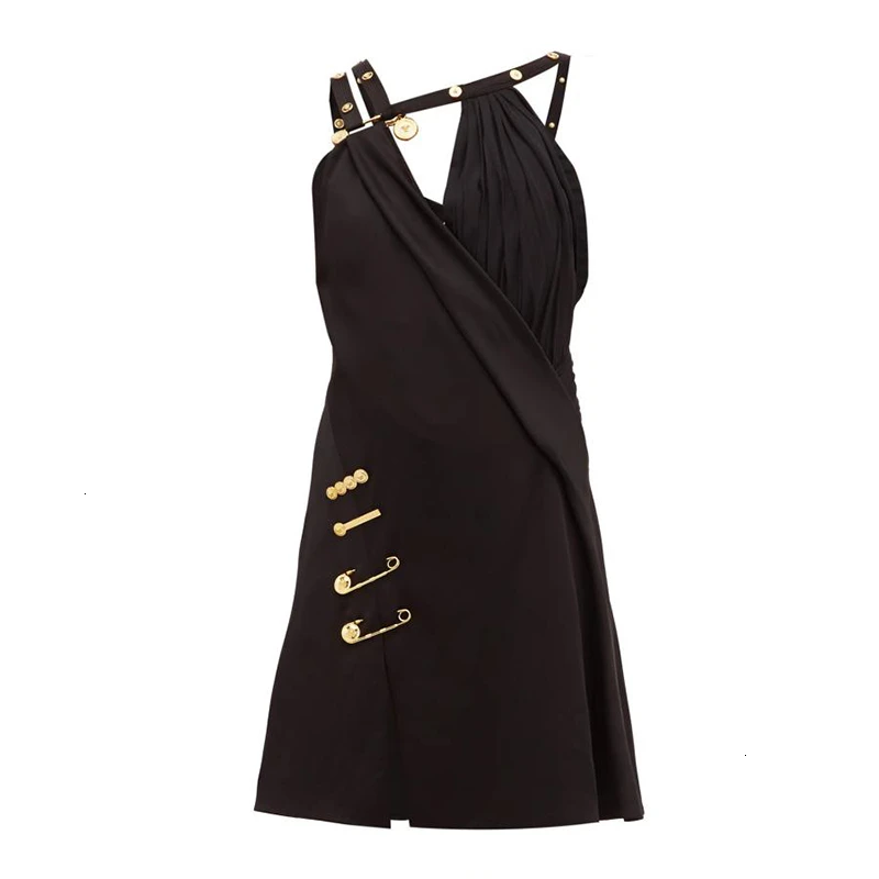 [LIVIVIO] Асимметричное мини платье для женщин Спагетти ремень с плечом без рукавов Женская Осенняя мода новинка