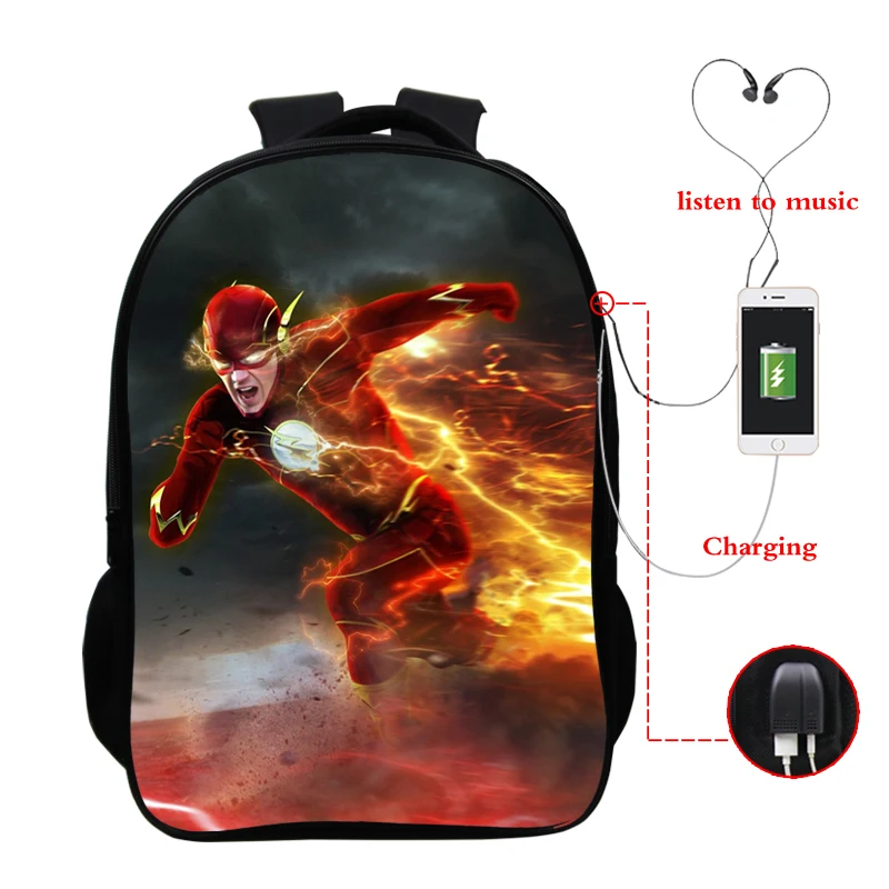 

The Flash Usb Charging Backpack Women Men's 16 Inch Travel Shoulder Bags Waterproof The Flash School Bag for Boys Girls Mochila
