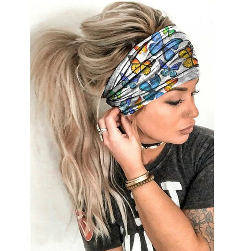 hair bow for ladies Women Hair Bands Headband Bohemian Sports Run Bandage Elastic Girl Wide Headband Print Wide Headwrap Headpiece Hairband Ladies head scarf bandana