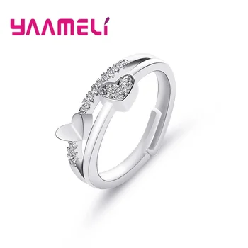 

Sweet Double Love Hearts Charms Ring for Women Female Wedding Engagement Excellent 925 Sterling Silver Shiny Cubic Zircon Bague
