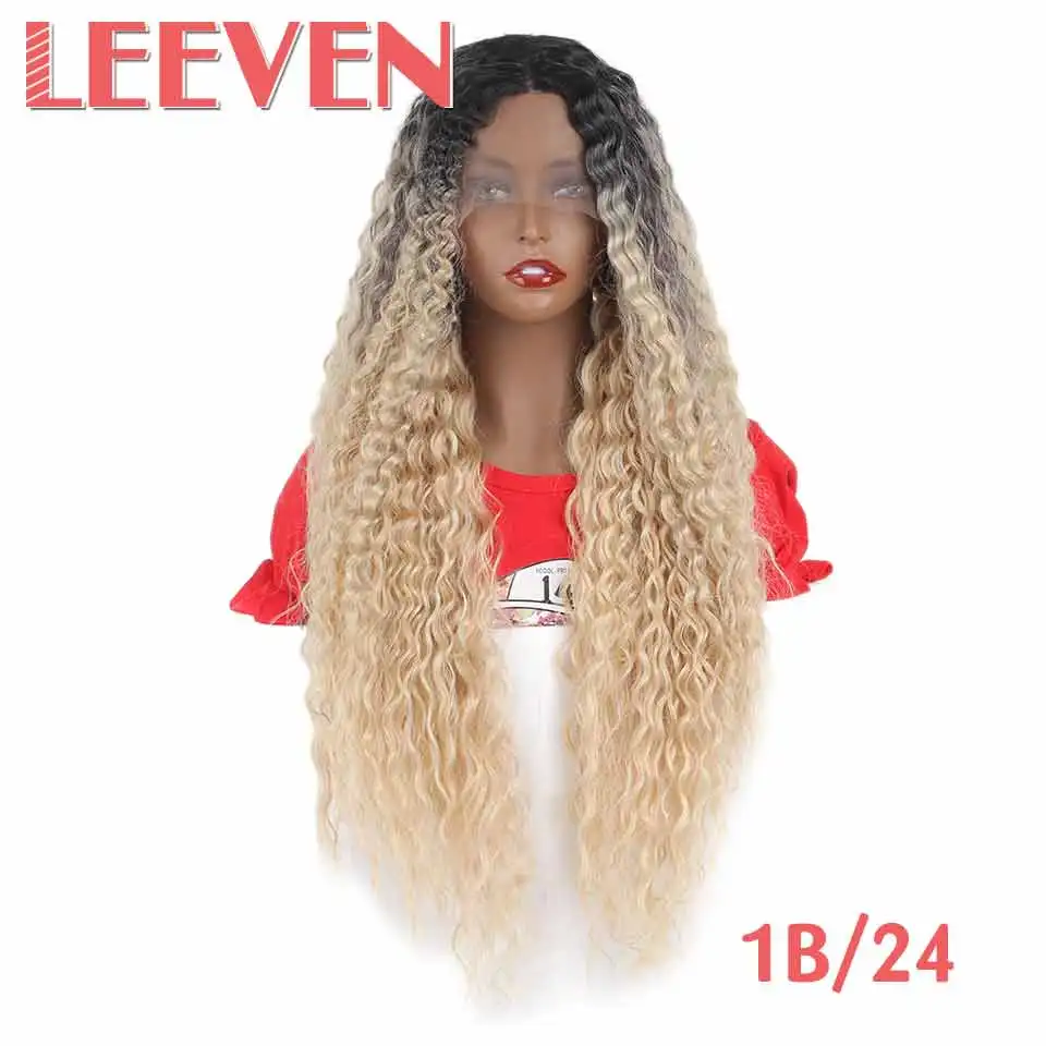 Leeven синтетический парик на кружеве для женщин кудрявые вьющиеся волосы парики Черный блонд серый женский Peruca термостойкие волосы для наращивания - Цвет: T24