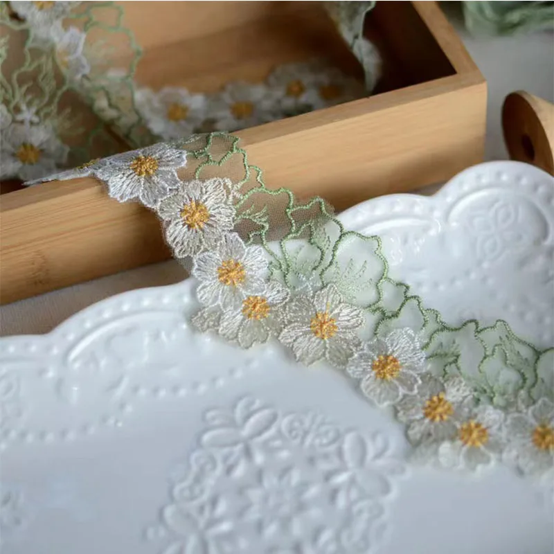 Lace Fabric 5.5cm Wide Cotton Embroidered Flower Lace Fabric Dubai Sewing DIY Trim Ruffle Applique Ribbon Collar Decor