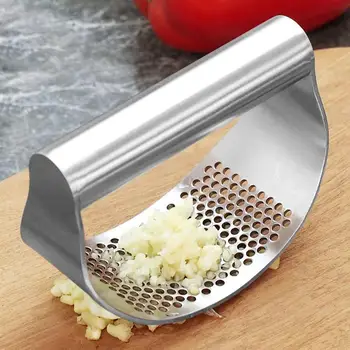 

Stainless Steel Garlic Press Garlic Rolling Tool Curved Grinder Mincing Masher Durable Household Kitchen Cooking Gadgets