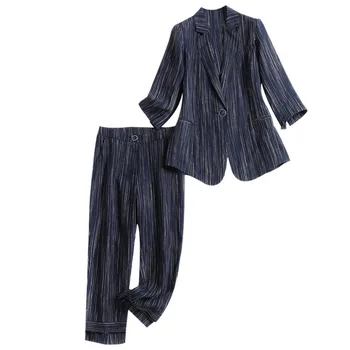 

Women Elegant Striped Pant Suits Fashion blazer And Jacket Linens Pencil Pants Elegant two-piece Set Female Suits