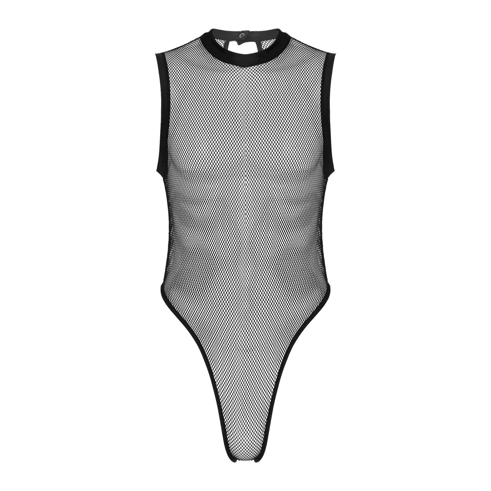 Mens Erotic Teddies See through Mesh High Cut Bodysuit Hollow