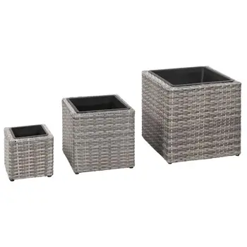 

【USA Warehouse】Garden Planters 3 pcs Poly Rattan Grey