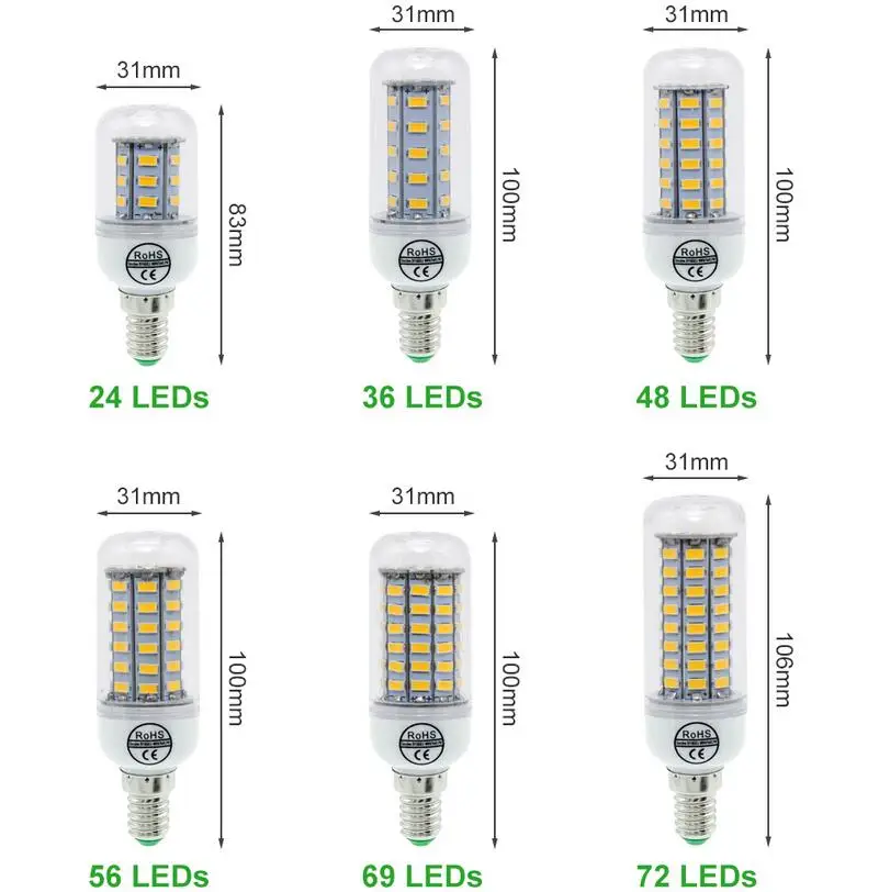 E27 светодиодный светильник 220 В SMD 5730 E14 светодиодный свет 24 36 48 56 69 72 светодиодный s лампы кукурузы люстра для домашнего освещения