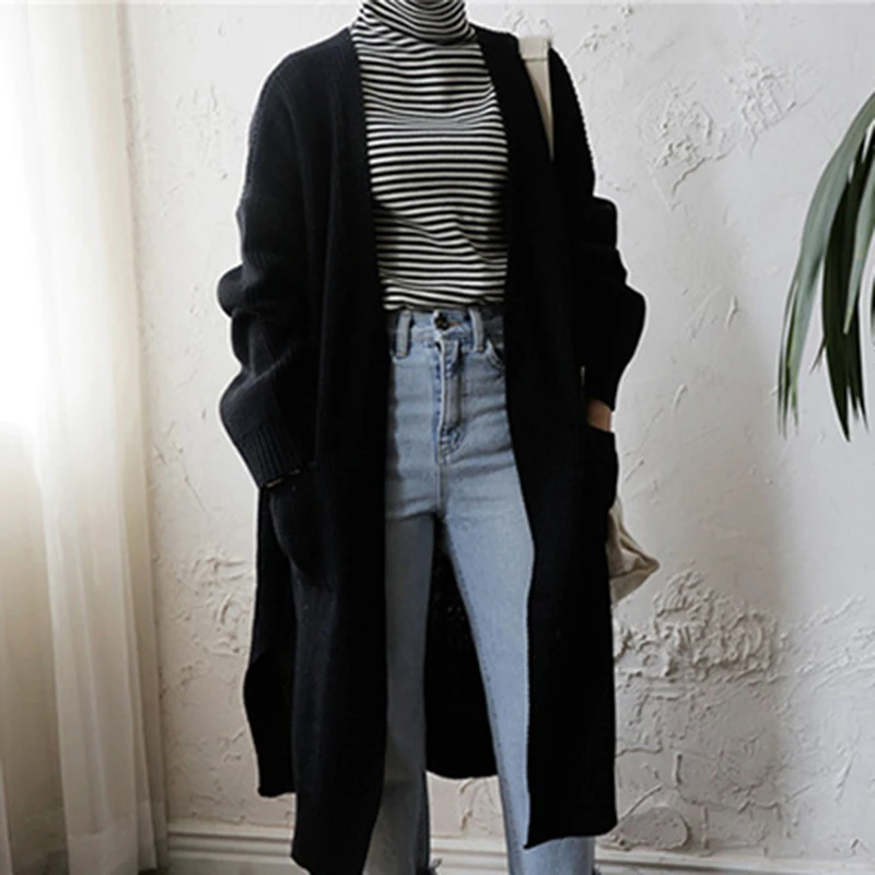Simple Autumn New Female Elegant Knitted Outerwear Sweater Warm Winter Women Cardigan Long Sleeve Girls Tops plus size |