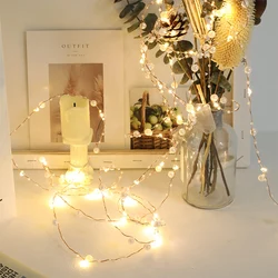 5m 50led Pearl Wire Copper String Light Christmas Valentine Wedding Decoration for Home Wedding Party Mariage Garland Decoration