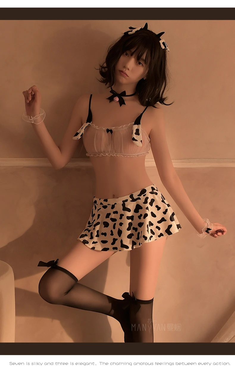 Waliicorners Three-point Suit Uniform Temptation Cosplay Cute Girl Suit New Lingerie Perspective Lace Soft Sand Cute Pet Cow 7 H3d99b7a749df446aba0d94f4eebe8aa8X