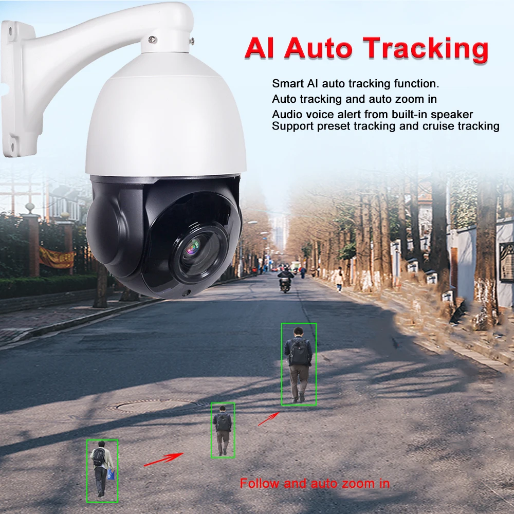 US $148.07 IP66 Outdoor POE 5MP Auto Tracking PTZ Camera Humanoid Person Motion Detection H265 IP Camera IR 100M Auto Tracker 30X ZOOM