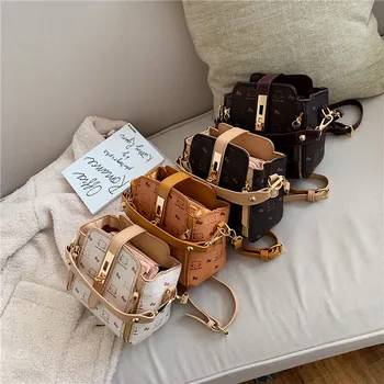 

2020 New PU Leather Handbags For Women Cat Animal Bowknot Printing Crossbody Bags Small Square Shoulder Bag Lady