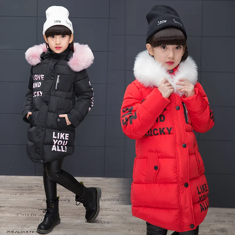 OLEKID Russian Winter Girls Parka Faux Fur Collar Long Girls Cotton-padded Jacket 4-13 Years Kids Teenagers Outerwear Coat