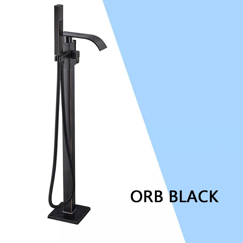ORB Black Chrome Floor Mounted Bathtub Shower Faucet Swivel Waterfall Spout free standing bathroom Crane Black Hot Cold Mixer Tap - Цвет: ORB Black