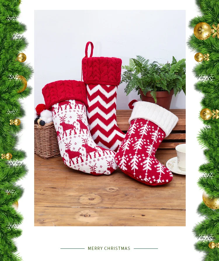 Вязаные рождественские принадлежности, подарок, декор рождественской елки, шерстяные вязаные носки, Рождественский мешок deco noel bois, рождественские украшения для дома