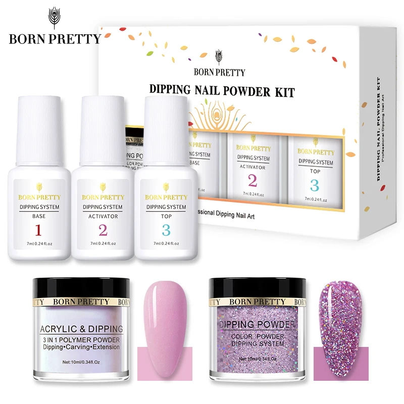 BORN PRETTY Dipping набор пудры для ногтей голографическая 3 в 1 акриловая пудра для наращивания тяга Dip сверкающий пигмент для декоров 5 шт
