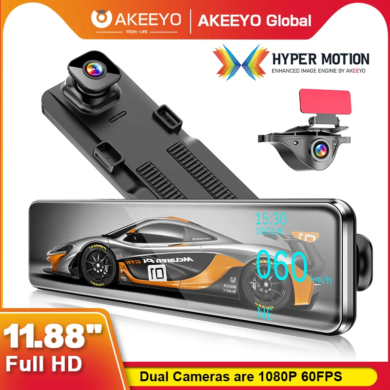 Зеркальный видеорегистратор AKEEYO 1080P/ 60 кадров/с сенсорный экран 11 88 дюйма |