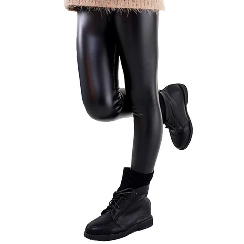 Зимние флисовые леггинсы из искусственной кожи для девочек зимние штаны теплые штаны зимние леггинсы для детей От 1 до 16 лет флисовые цвета