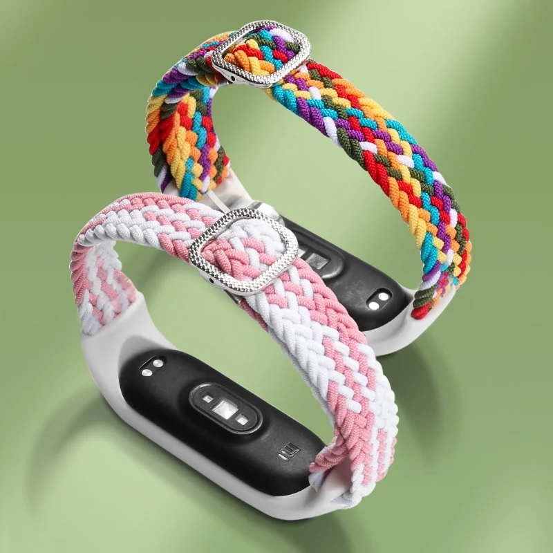 Strap for Mi band 6 bracelet Elastic adjustable Nylon Braided Miband4 miband  5 correa Wristband for xiaomi Mi band 4 3 5 6 strap - pink white 