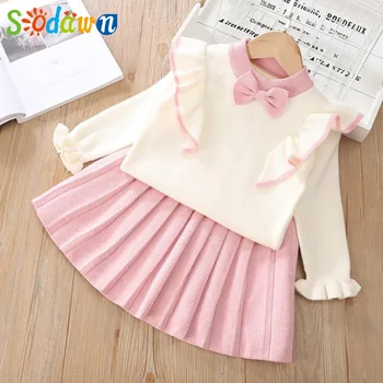 

Sodawn Girls Clothes Sets Autumn Winter 2020 Long Sleeve Warm Cute Sweater + Skirt 2Pcs Toddler Kids Clothing for 2-6Y