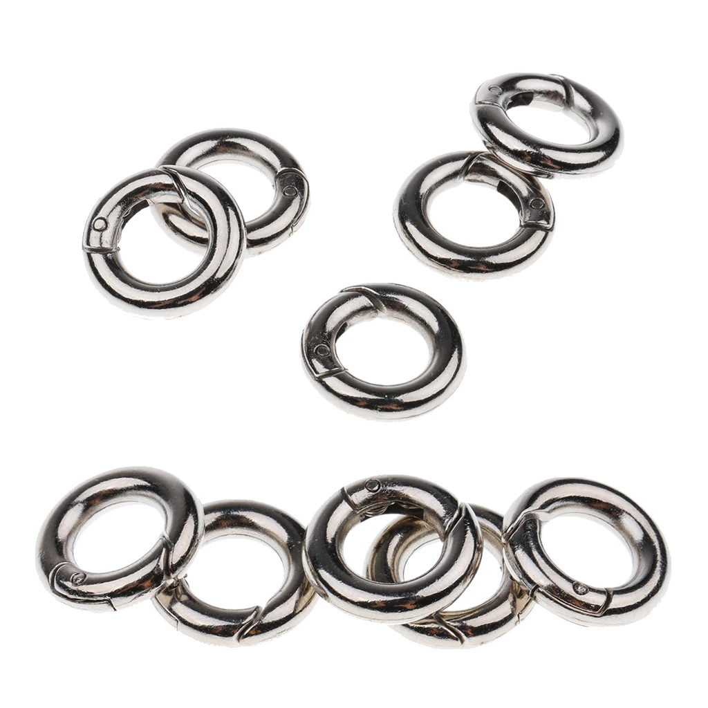 10pcs Silver Circle Round Carabiner Spring Snap Clip Hook Keychain Outdoor Activities