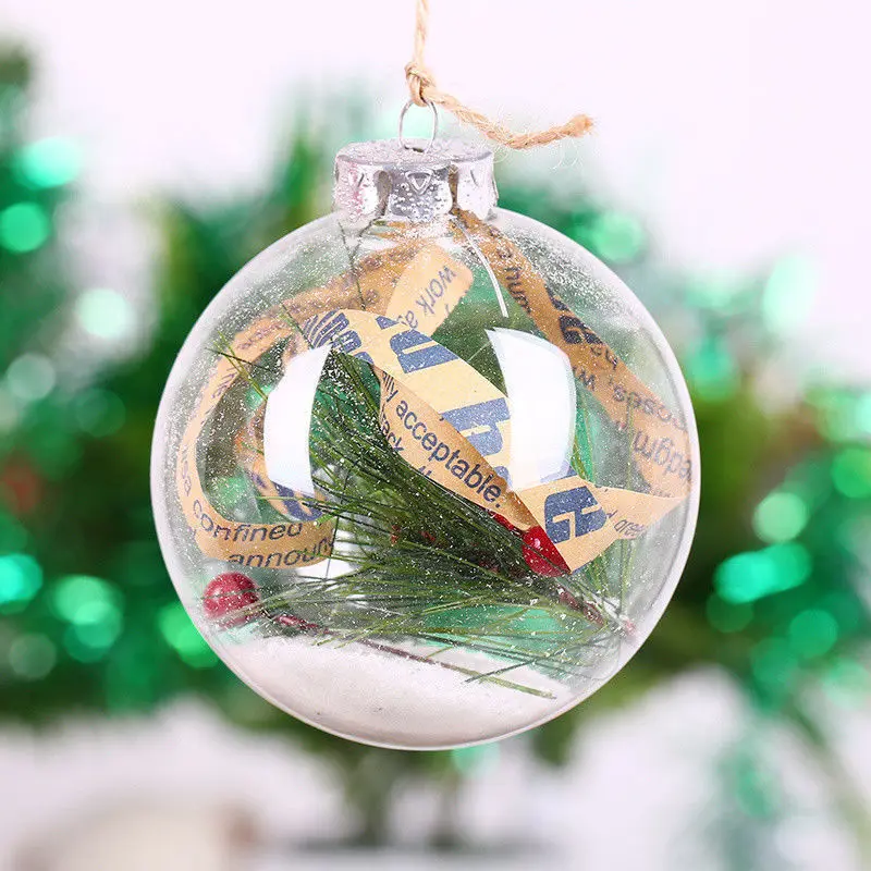 5pcs Clear Plastic Drop Ball Transparent Christmas Bauble Tree Hanging Decor 