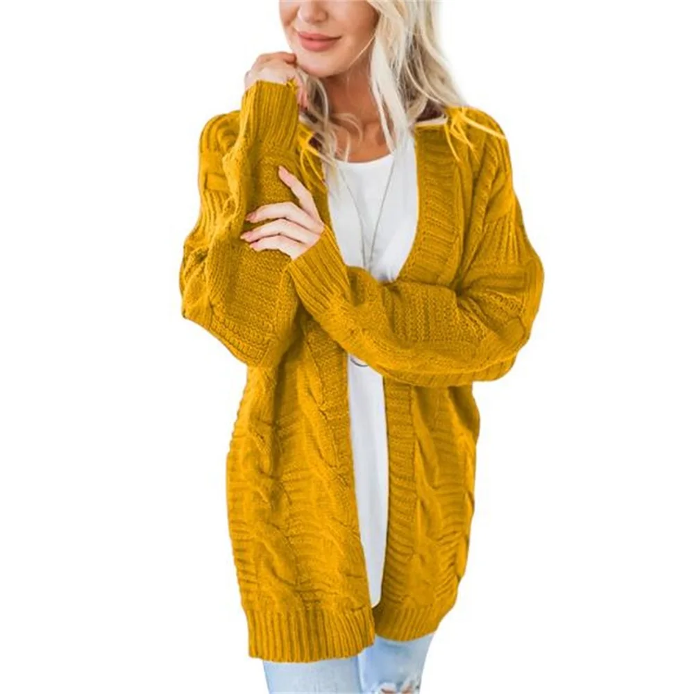 Свободный Женский вязаный кардиган, большой размер, длинный рукав, сплошной цвет, кардиган, свитер, осень и зима, повседневный вязаный свитер, пальто