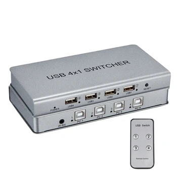 

USB Switcher 4x1 USB2.0 Switch 4 In 1 Out Adapter Box Selector for PC Game KVM Extender 1 Set Mouse Keyboard Control 4 Computers