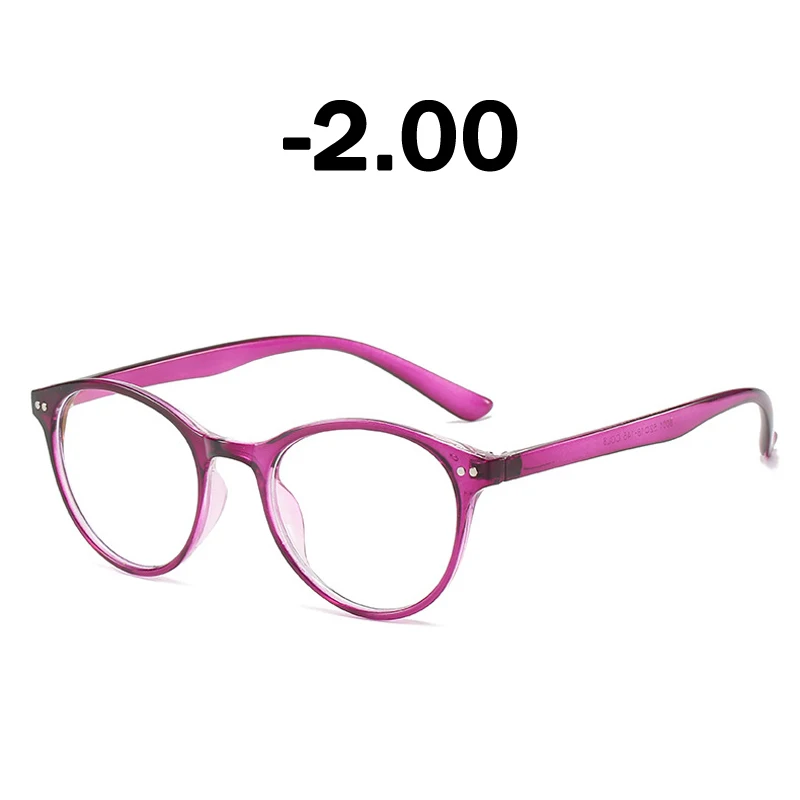 Iboode Ретро Круглый близорукость очки Для мужчин Для женщин Оптические очки с диоптриями 0-0,5 1,0 1,5 2,0 2,5 3,0 3,5 4,0 4,5 5,0 5,5 6,0 - Цвет оправы: Purple -2.00