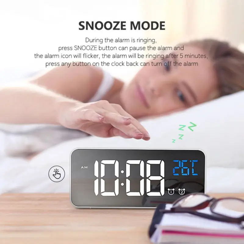Светодиодный цифровой будильник, интеллектуальный голосовой контроль, температурный дисплей, электронные часы, украшение дома
