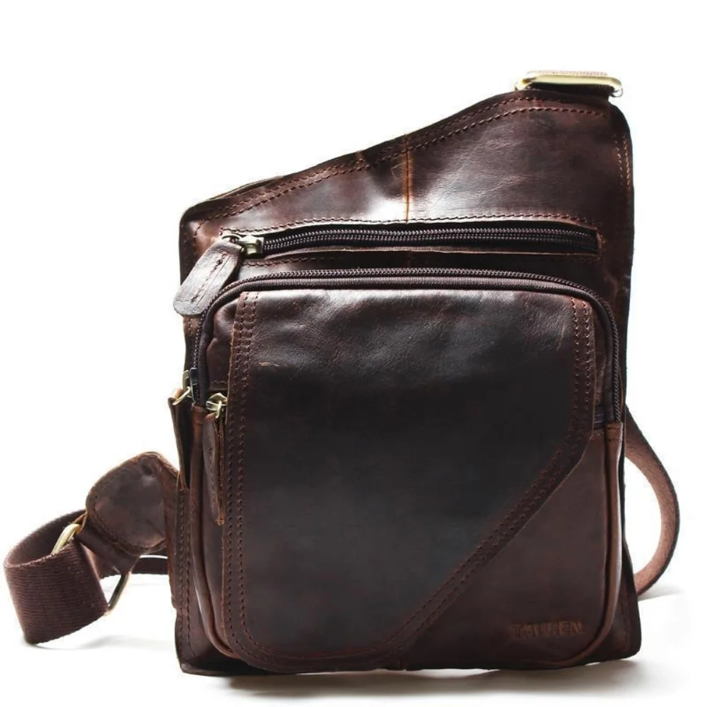 

New Style High Quality Vintage Casual Crazy Horse Leather Natural Leather Men Chest Pocket Small Shoulder Bag Shoulder Bag