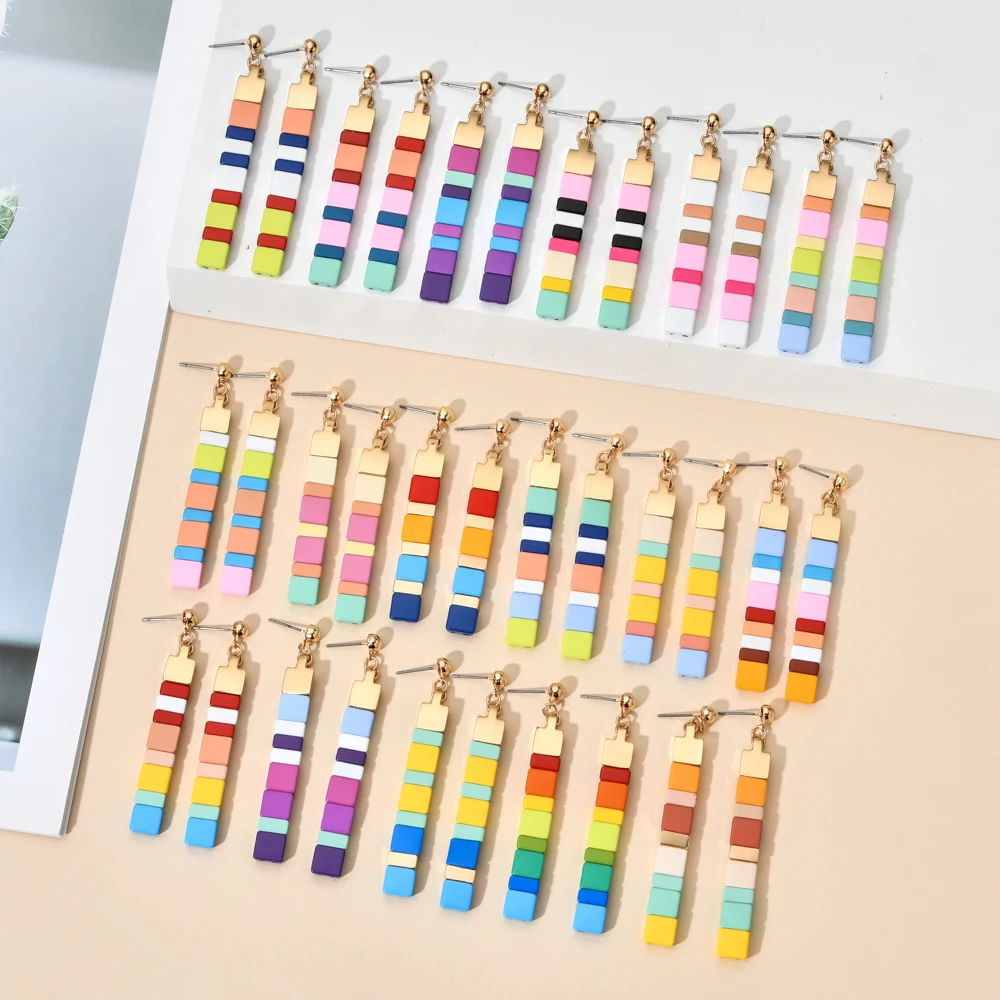 Boho New Square Candy Color Long Statement Earrings Colorful Rainbow Geometric for Women Party bijoux fantaisie femme | Украшения и