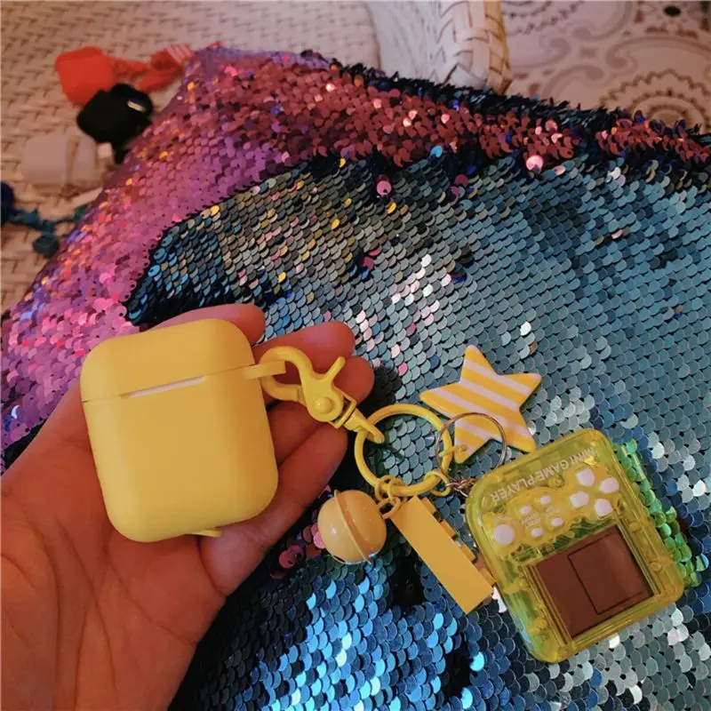 OOTDTY силиконовый чехол тетрис игровая консоль защитный чехол для AirPods комплект с брелком