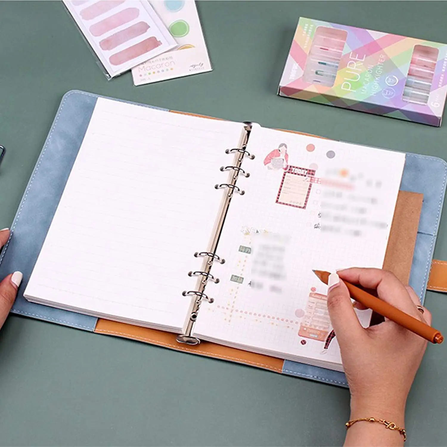 PU 가죽 노트북 바인더, 리필 가능한 6 라운드 링 바인더 커버, A5 필러 용지, 노트북 개인 플래너 바인더, A5 사이즈