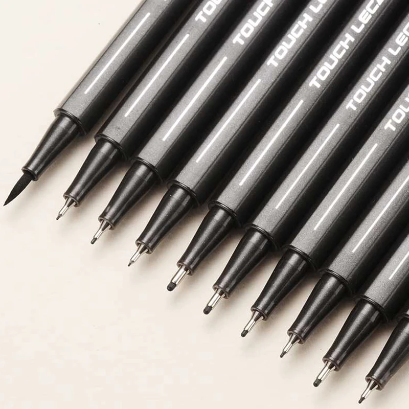 

10Pcs/set Pigment Liner Micron Ink Marker Pen Based Brush Markers Different Tip Black Fineliner Sketching Drawing Pens Stationer