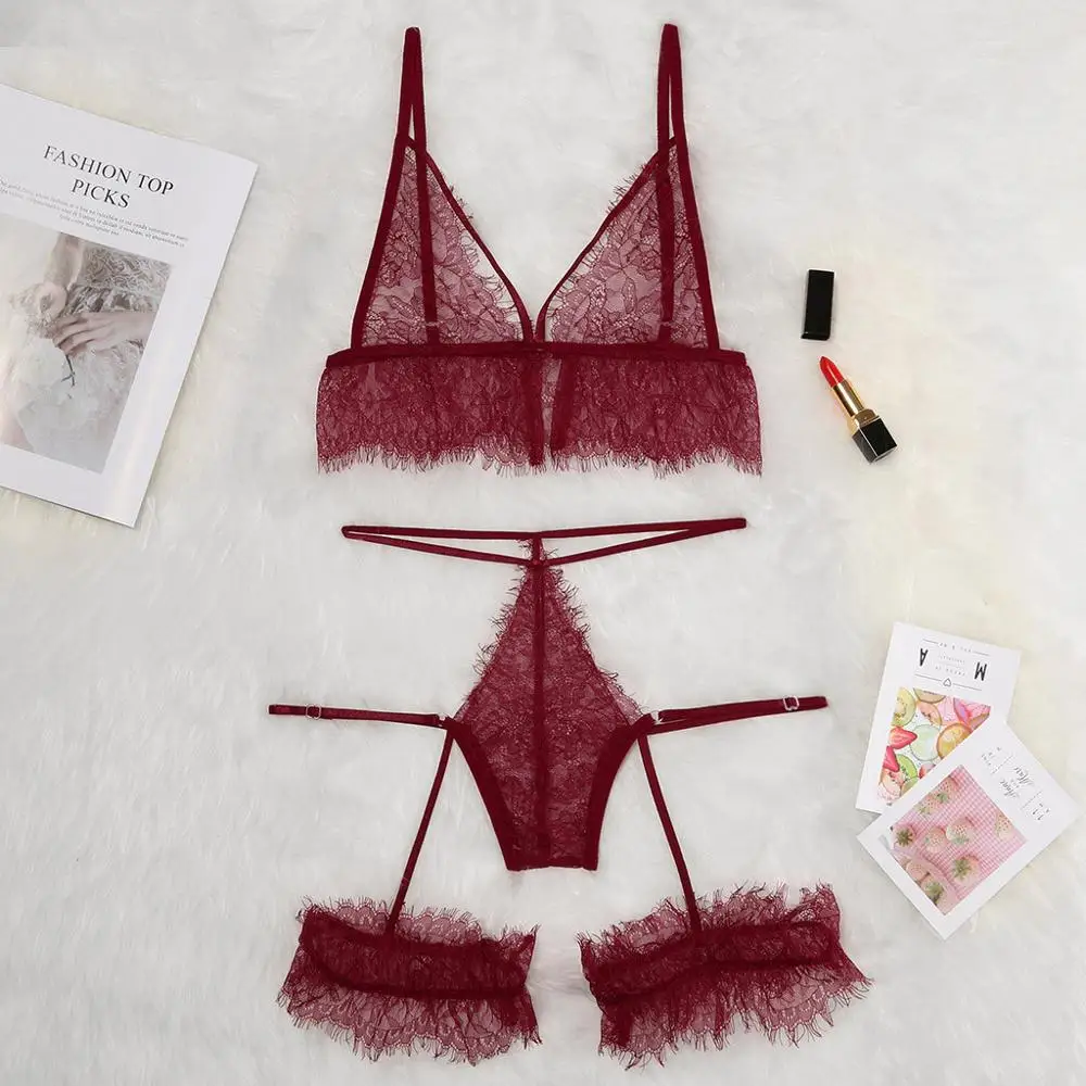 Сексуальный кружевной комплект нижнего белья женское модное однотонное
