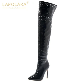 

Lapolaka 2020 Fashion New Pointed Toe Zipper Concise Shoes Ladies Boots Sexy Thin High Heels Rivet Over The Knee Boots Woman