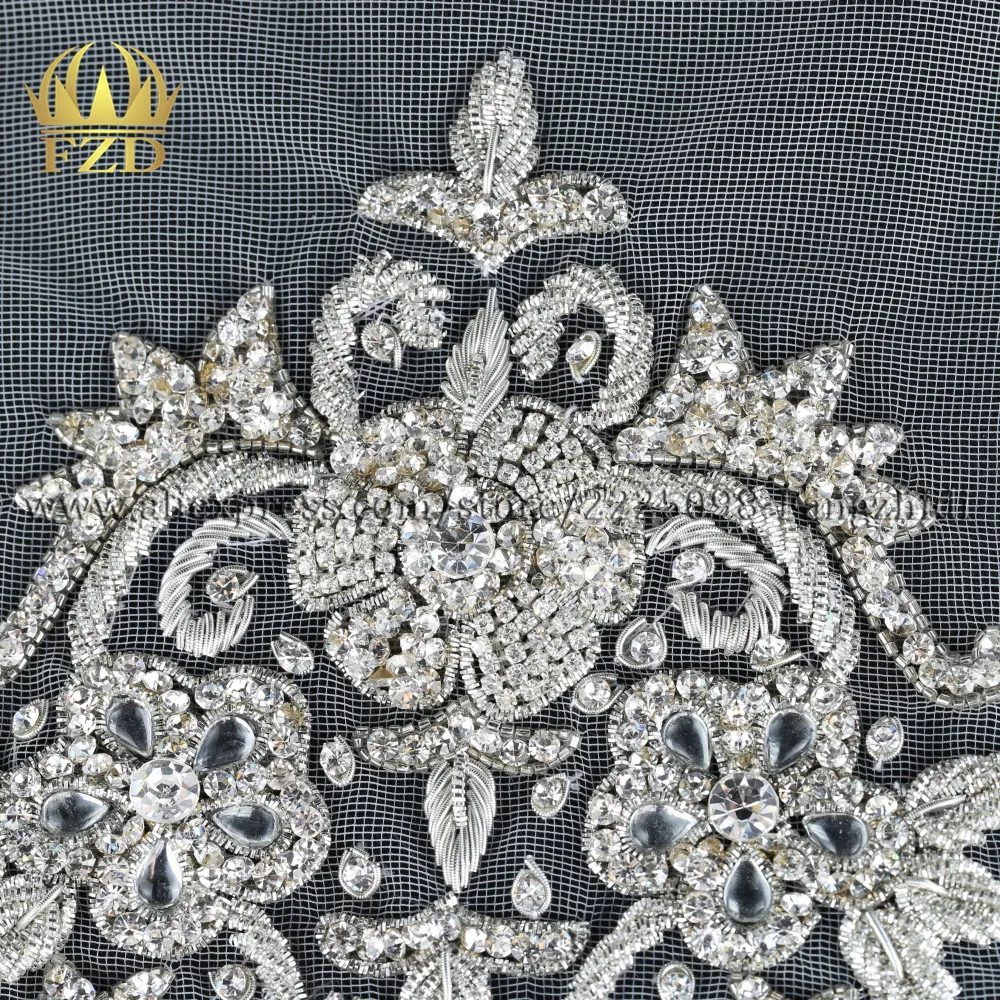 FZD ручной работы Элегантный Прозрачный кристаллический камень патчи кристалл с белой сеткой для свадебных платьев, DIY ремесло декоративные одежды