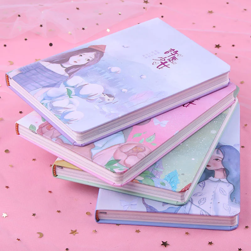 

A6 creative hardcover hand-painted color page book cartoon girl heart Notepad student office manual account book