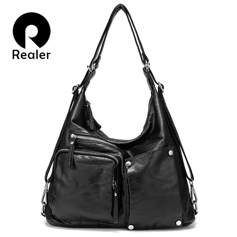 

REALER women handbag large capacity shoulder bag high quality hobos for ladies vintage back pack multifunctional female totes