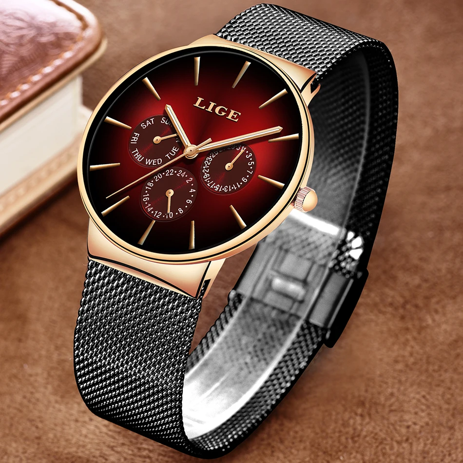 LIGE Fashion Women Watch Top Brand Luxury Ladies Mesh Belt Ultra-thin Watch Stainless Steel Waterproof Quartz Watch Reloj Mujer