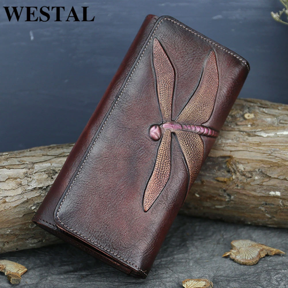 WESTAL cartera de de vaca 100% auténtica para mujer, bolso Vintage de cartera para tarjetero|Carteras| - AliExpress