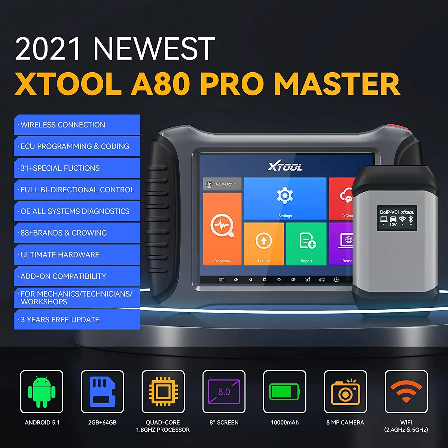 Диагностический сканер XTOOL A80 pro Master OBD2 VCI J2534 PK 908P | Автомобили и мотоциклы