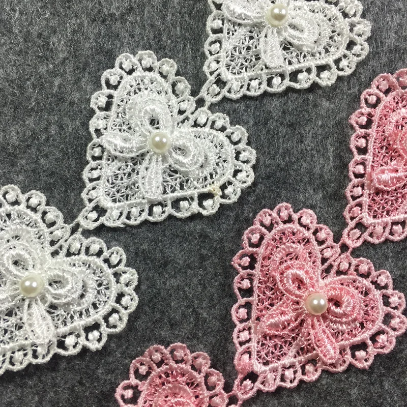 1Yard Handmade Lace Trim Patchwork Material White Pink Heart Lace Ribbon DIY Garment Sewing Accessories lace ribbon lace fabric lace sewing accessories lace sewing supplies lace accessories lace garment accessories clothing craft accessories tassel trim lace