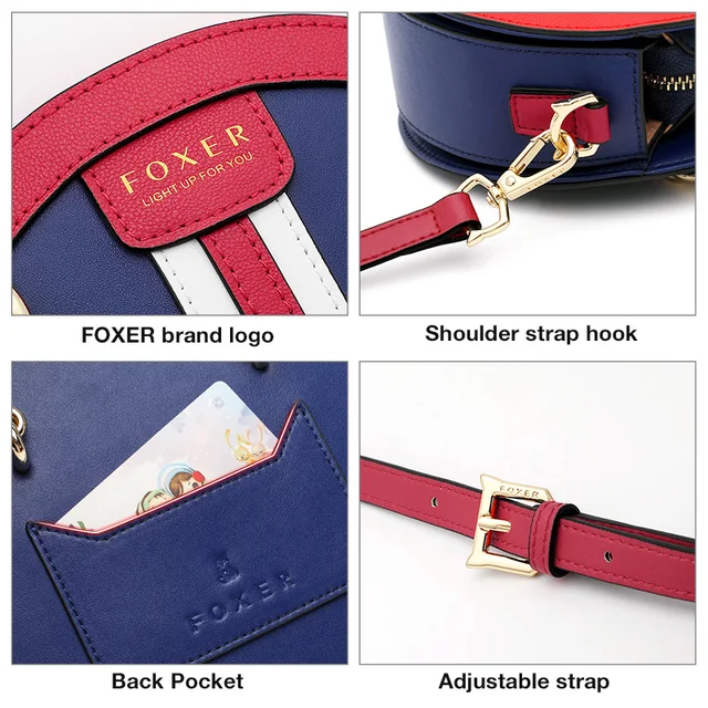 FOXER Women Split Leather Round Crossbody Bag Female Small England Stylish Circular Handbag Lady 2022 Shoulder Bag Gift for Girl 5