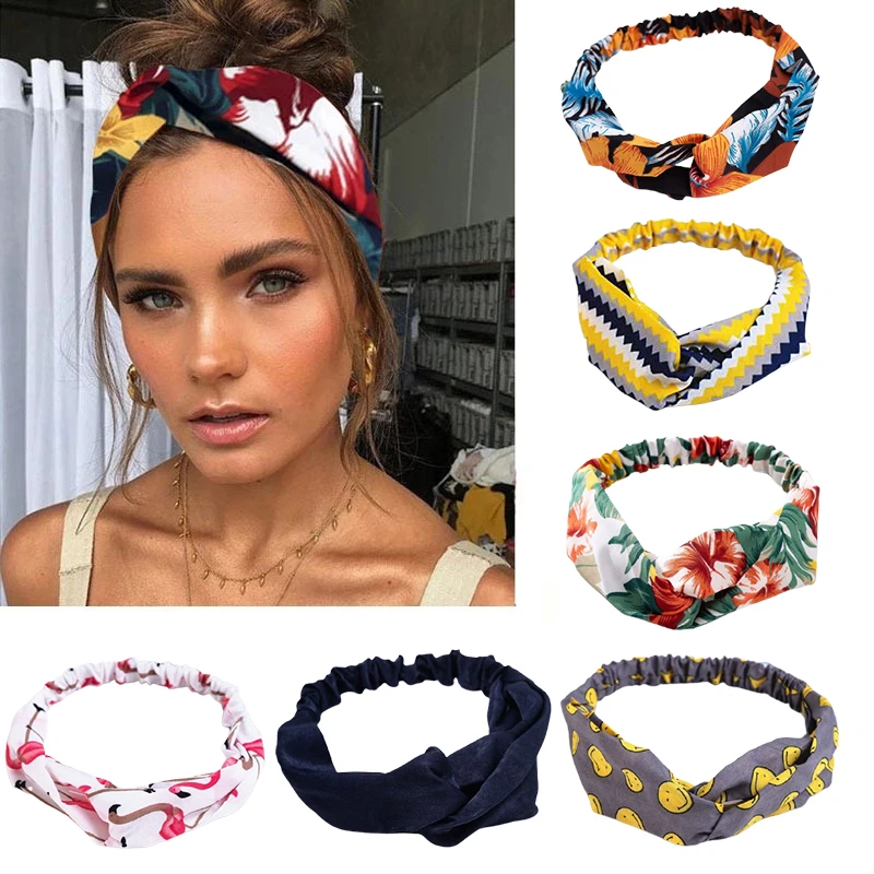 Fashion Women Girls Four Season Make Up Hair Bands Print Headbands Retro Cross Turban HairBand Casual Bandage Bandanas Headwear white hair clips