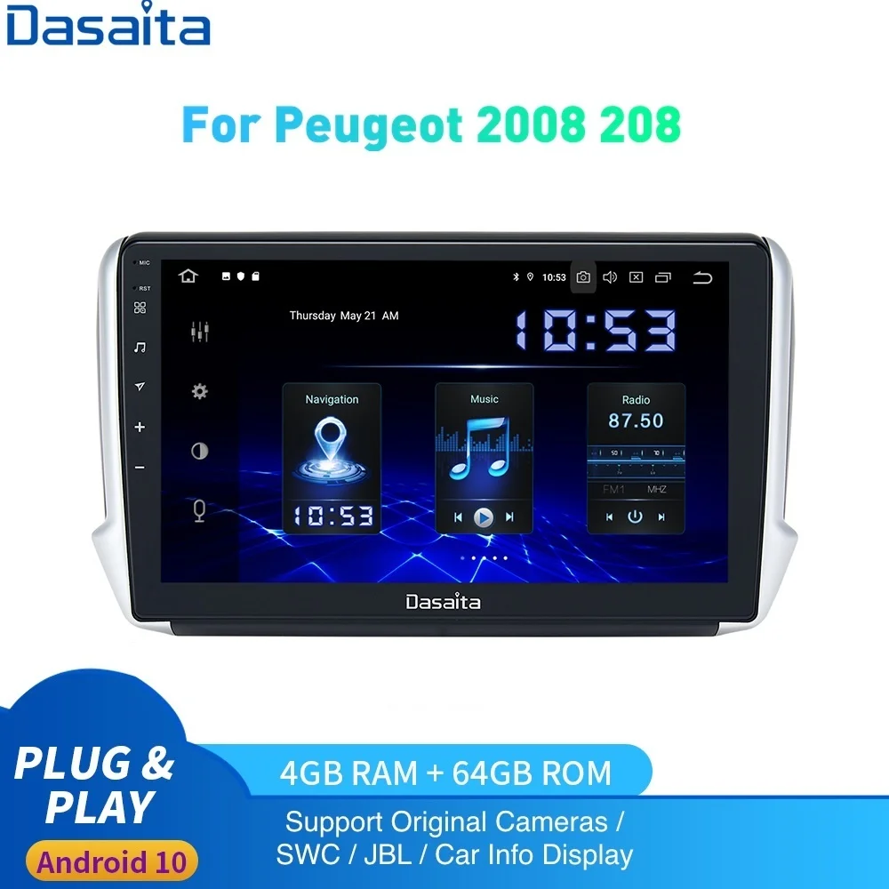 

Android 10.0 Auto Radio 1 Din For Peugeot 2008 208 Multimedia 2012 - 2019 1Din DSP HD IPS 1280*720 Carplay 4Gb+64Gb